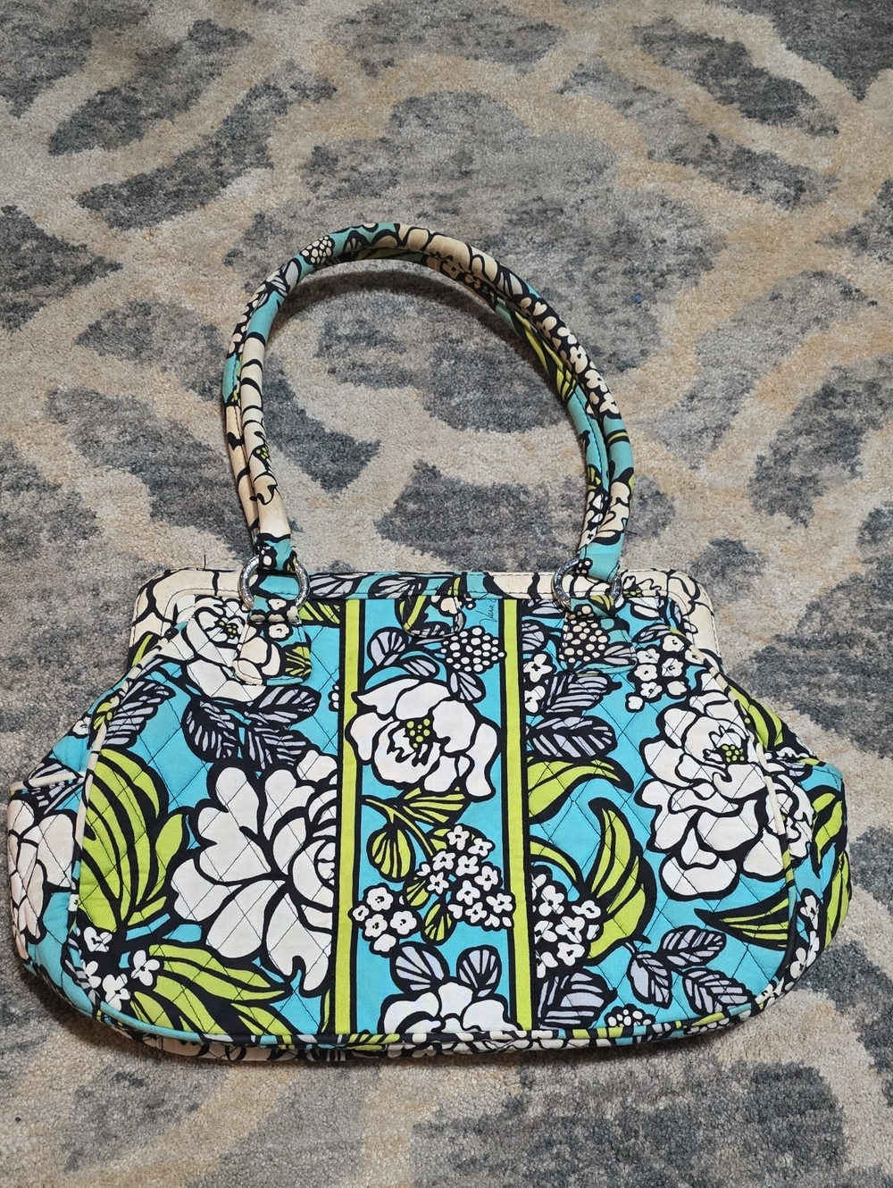 Vera Bradley Quilted Floral Tote in Turquoise, White & Lime
